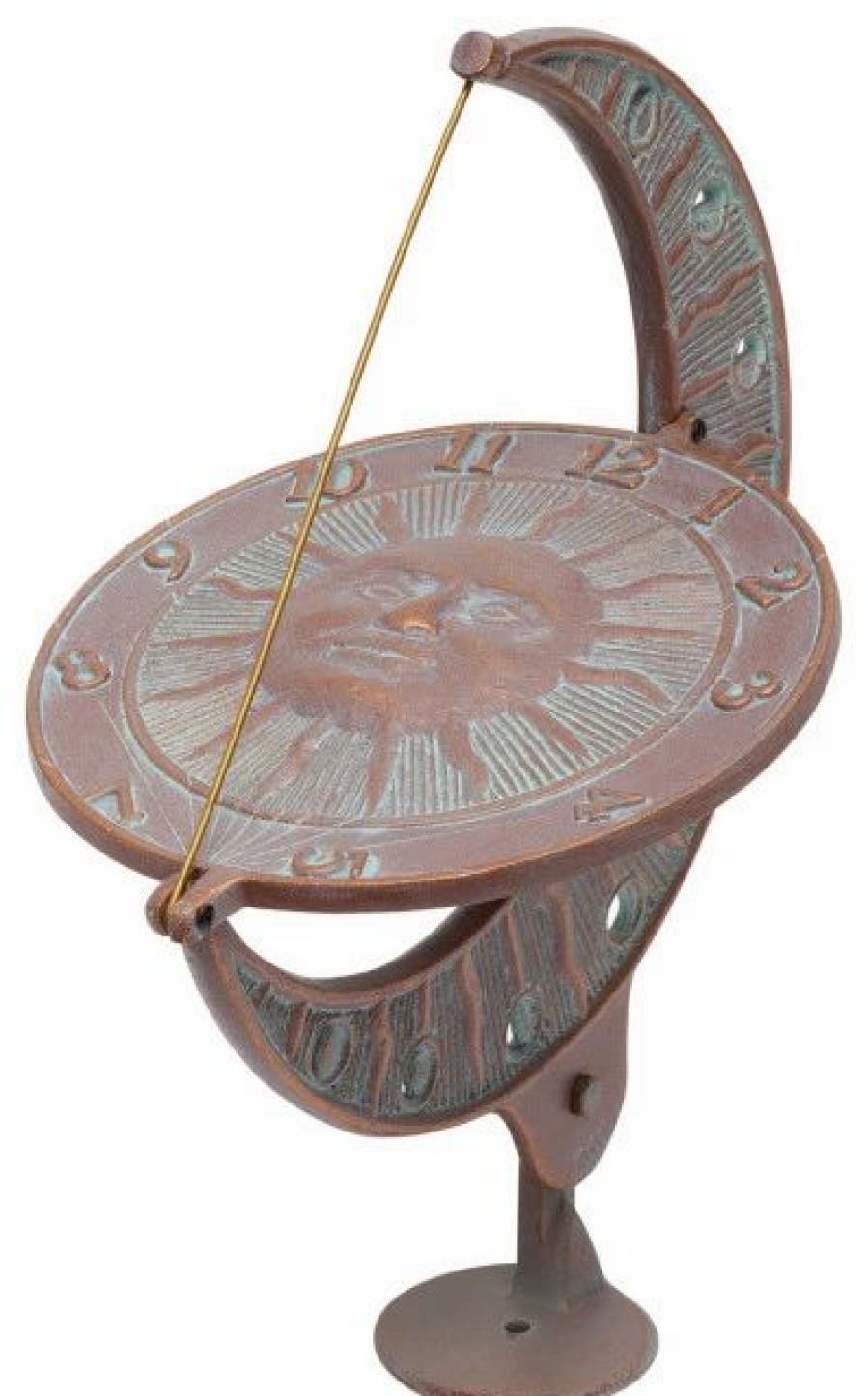 * Whitehall Products 12 L X 8 3/4 W X 15 1/2 H Sun And Moon Large Sundial, Copper Verdi | Sundials