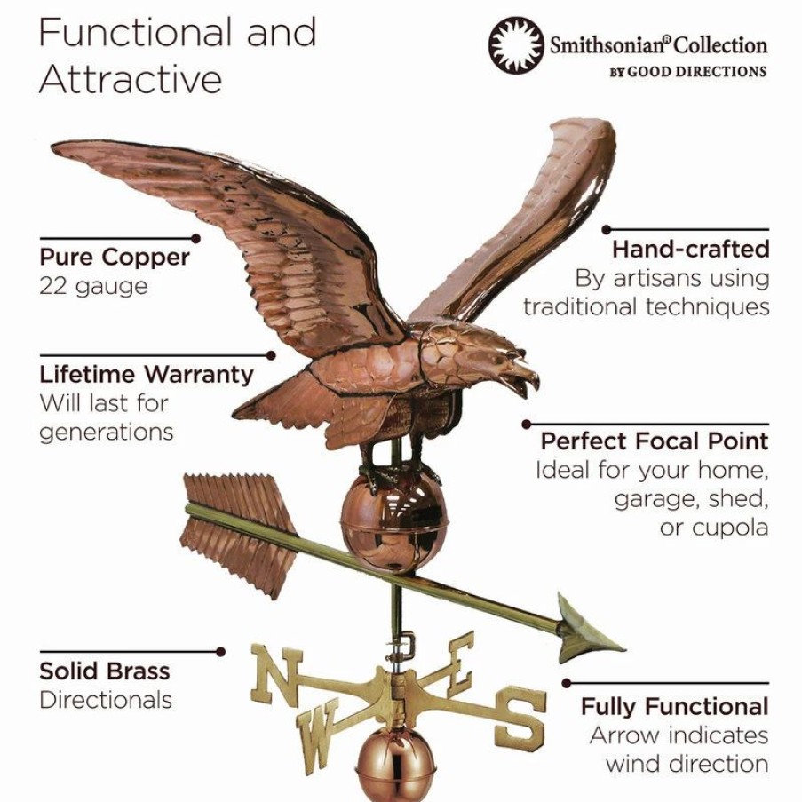 * Good Directions, Inc. 34 Smithsonian Eagle Estate Weathervane, Pure Copper | Weather Vanes