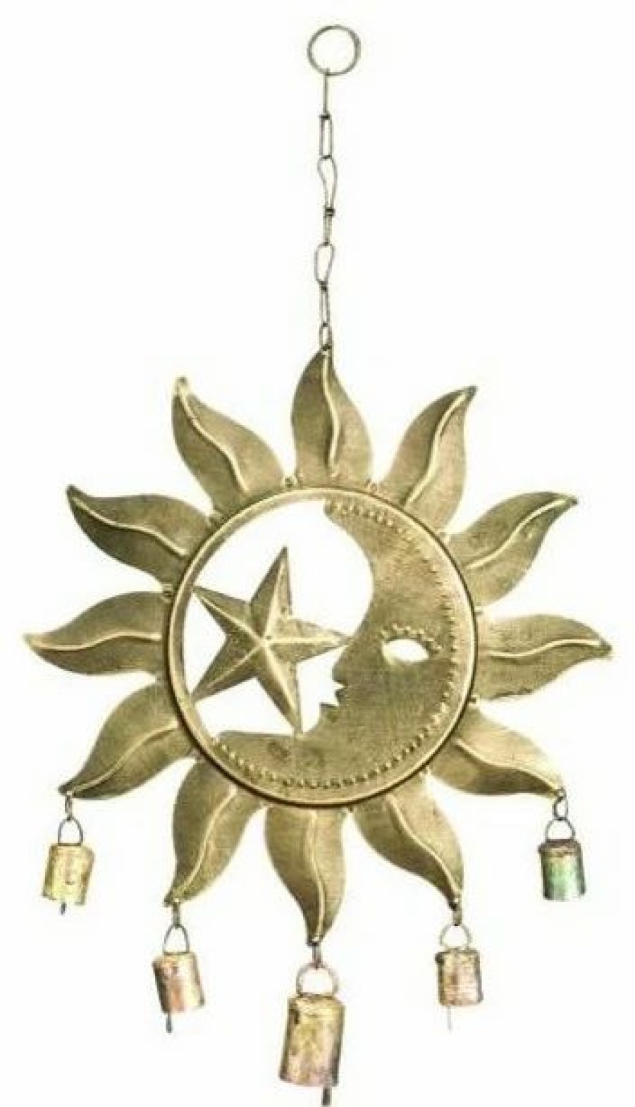 * Woodland Imports Celestial Style Moon Face Metal Wind Chimes Bronze Bells Home Patio Decor 26495 | Wind Chimes