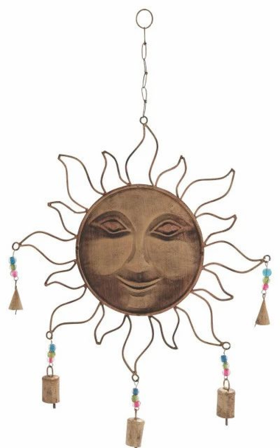 * Brimfield & May Eclectic 27 X17 Iron And Glass Sunface Wind Chime | Wind Chimes