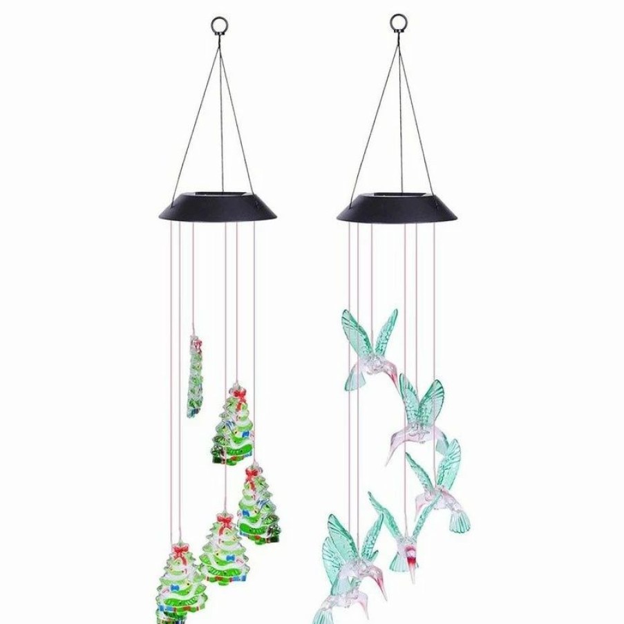 * Yescom 2-Piece Solar Color Changing Led Wind Chime Light Hummingbird Xmas Tree | Wind Chimes