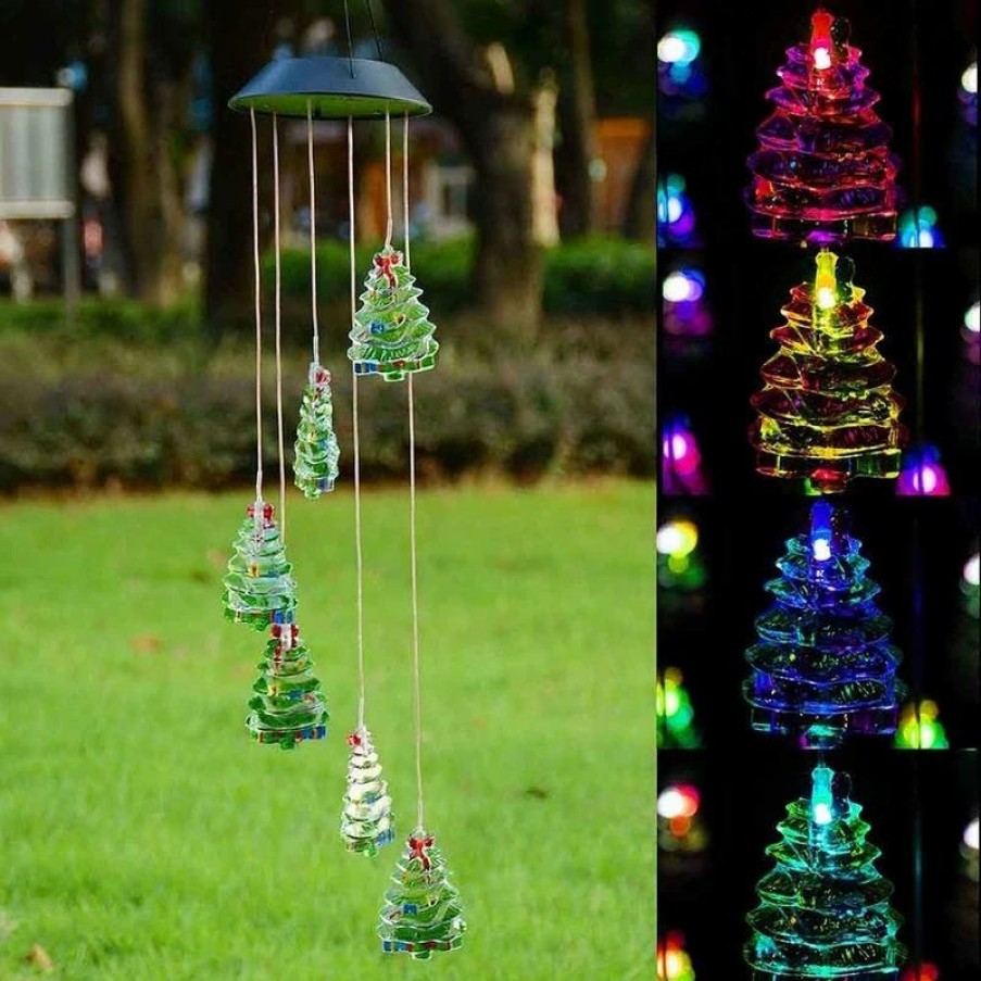 * Yescom 2-Piece Solar Color Changing Led Wind Chime Light Hummingbird Xmas Tree | Wind Chimes