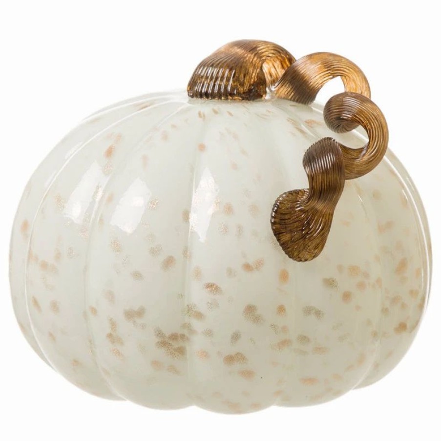 * Glitzhome Hand Blown Golden/White Glass Pumpkin | Outdoor Holiday Decorations