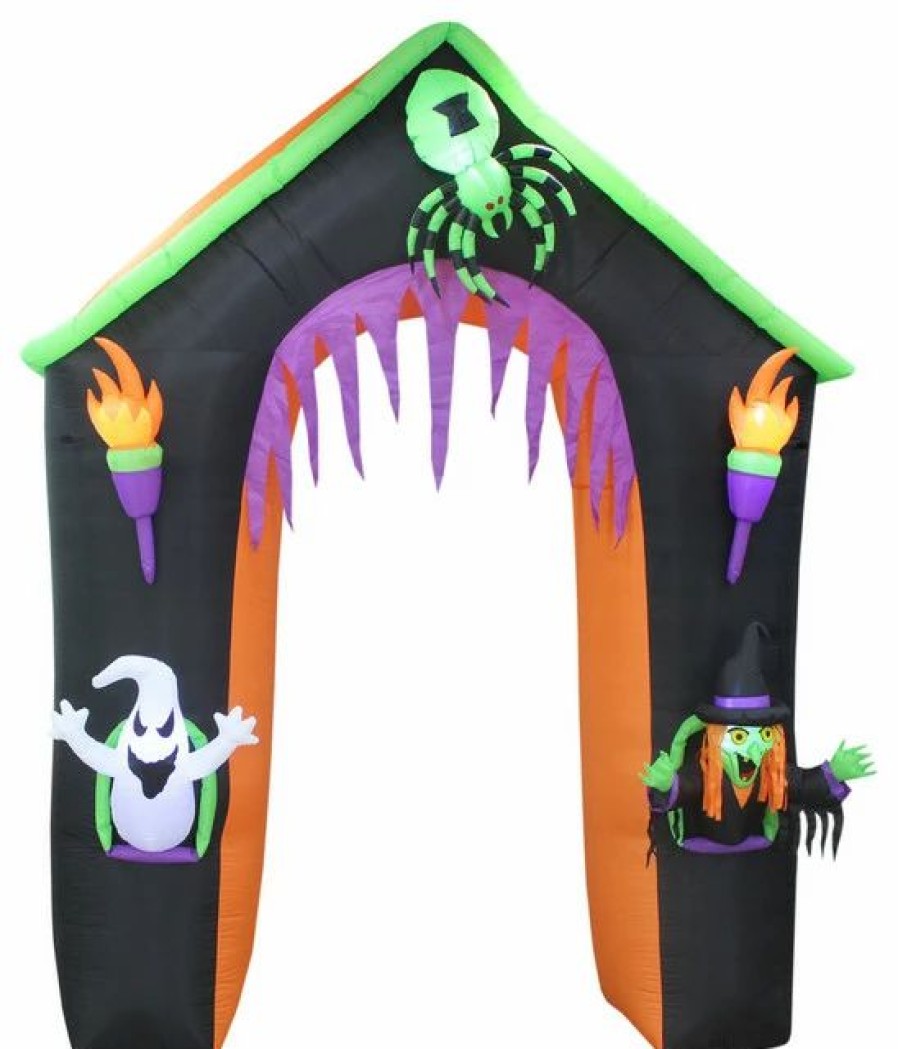 * Bzb Goods Halloween Inflatable Haunted House With Ghost, Witch And Spider, 9Ft Tall | Outdoor Holiday Decorations