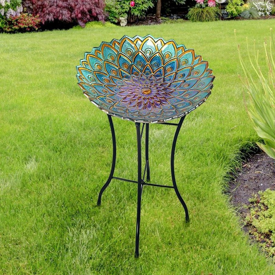 * Versanora Outdoor Patio Flower Glass Bird Bath Birdbath | Bird Baths