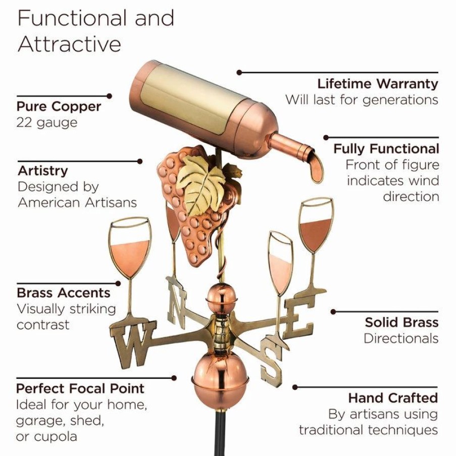 * Good Directions, Inc. Wine Bottle Weathervane, Pure Copper | Weather Vanes