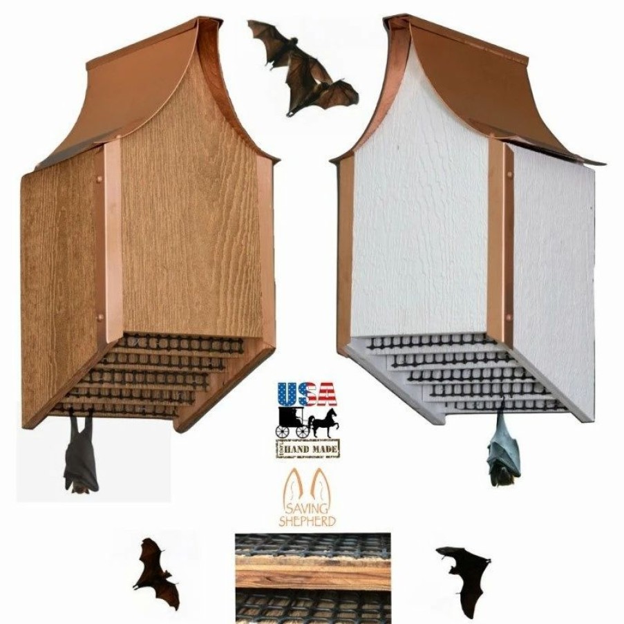 * Usa Handcrafted Copper Roof Bat House, Backyard Mosquito Control In White Finish | Birdhouses