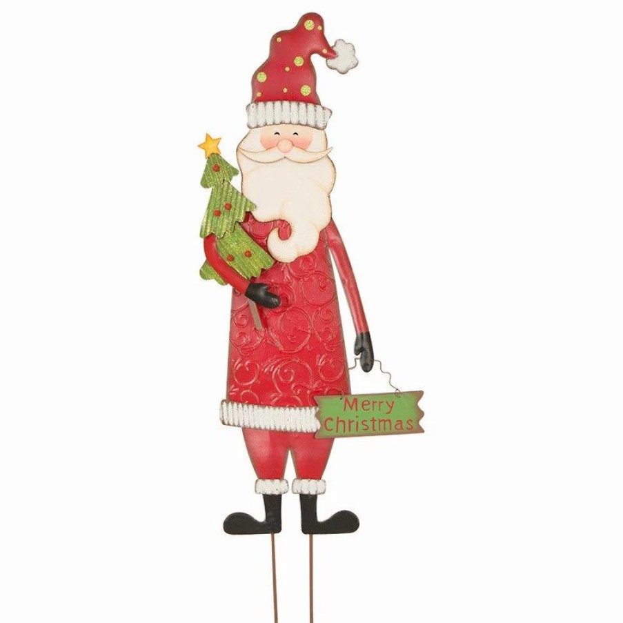 * Glitzhome Iron Santa Yard Stake, Standing Decor Or Wall Decor | Outdoor Holiday Decorations