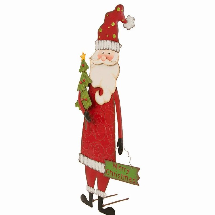 * Glitzhome Iron Santa Yard Stake, Standing Decor Or Wall Decor | Outdoor Holiday Decorations