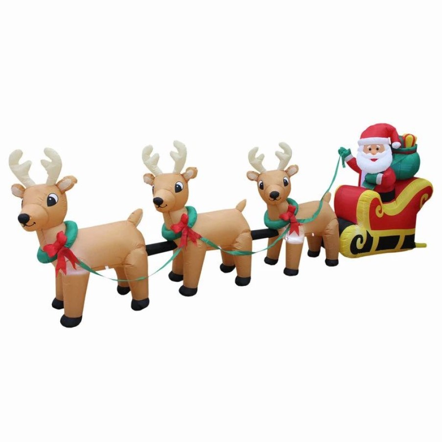 * Bzb Goods Long Inflatable Santa Claus On Sleigh With Three Reindeer Decoration, 12 | Outdoor Holiday Decorations