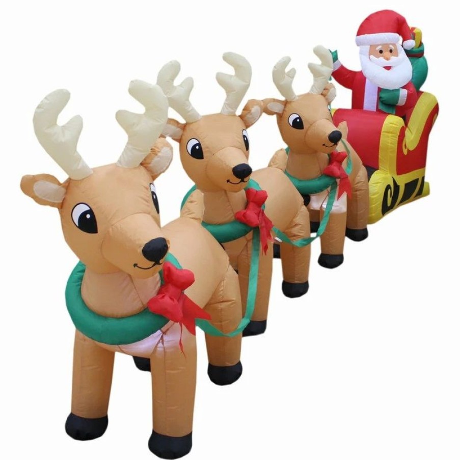 * Bzb Goods Long Inflatable Santa Claus On Sleigh With Three Reindeer Decoration, 12 | Outdoor Holiday Decorations