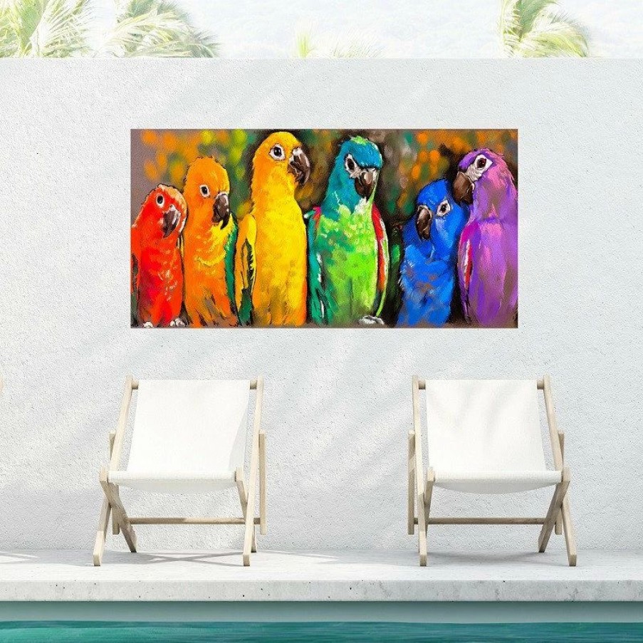 * West Of The Wind Outdoor Art Pretty Parrots Outdoor Art 48 24 | Outdoor Wall Art