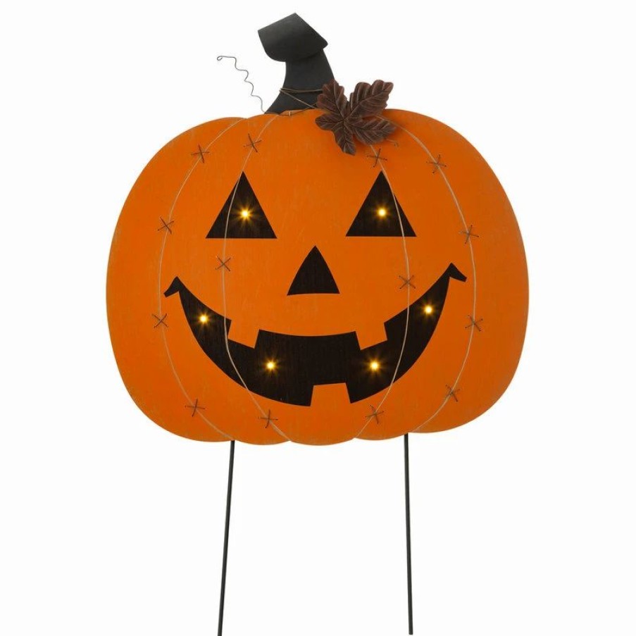 * Glitzhome 30 H Halloween Wood/Metal Pumpkin Stake Or Wall Decor | Outdoor Holiday Decorations