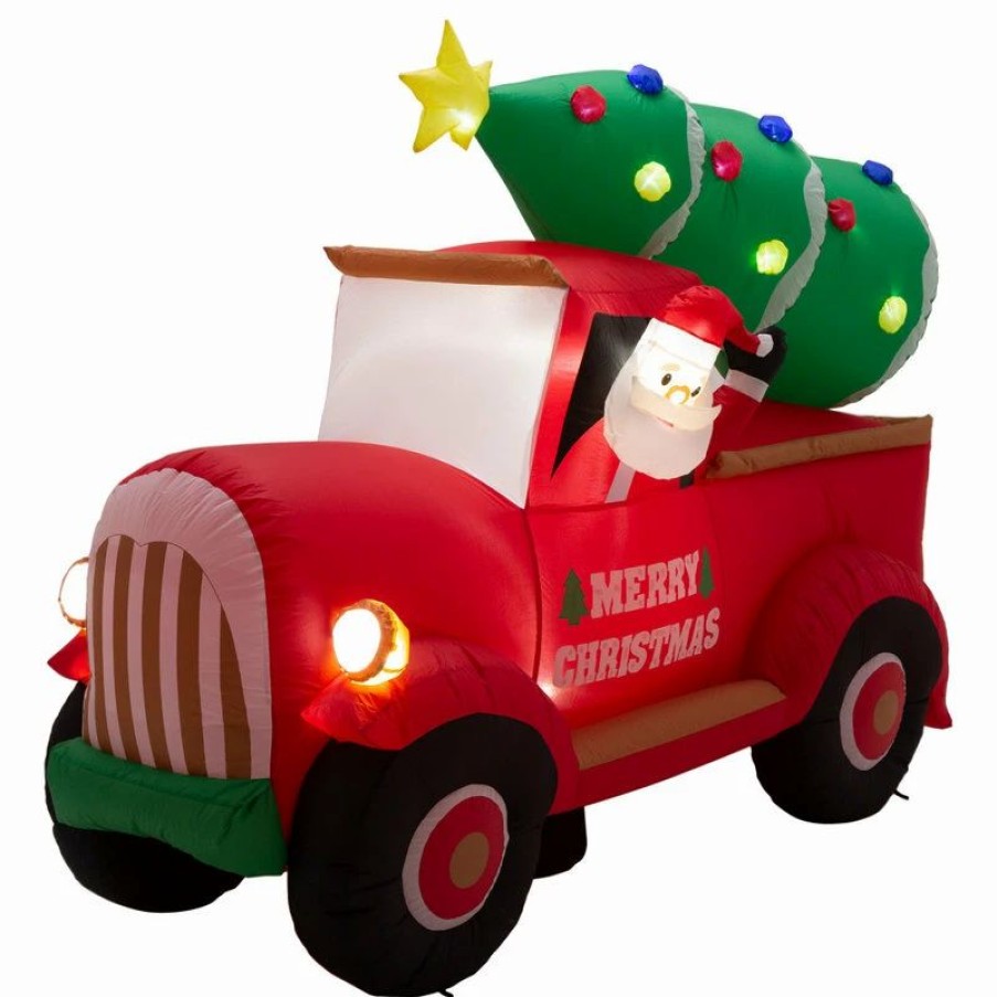 * Glitzhome 7Feet Santa Claus On Pick Up Truck Inflatable Decor | Outdoor Holiday Decorations