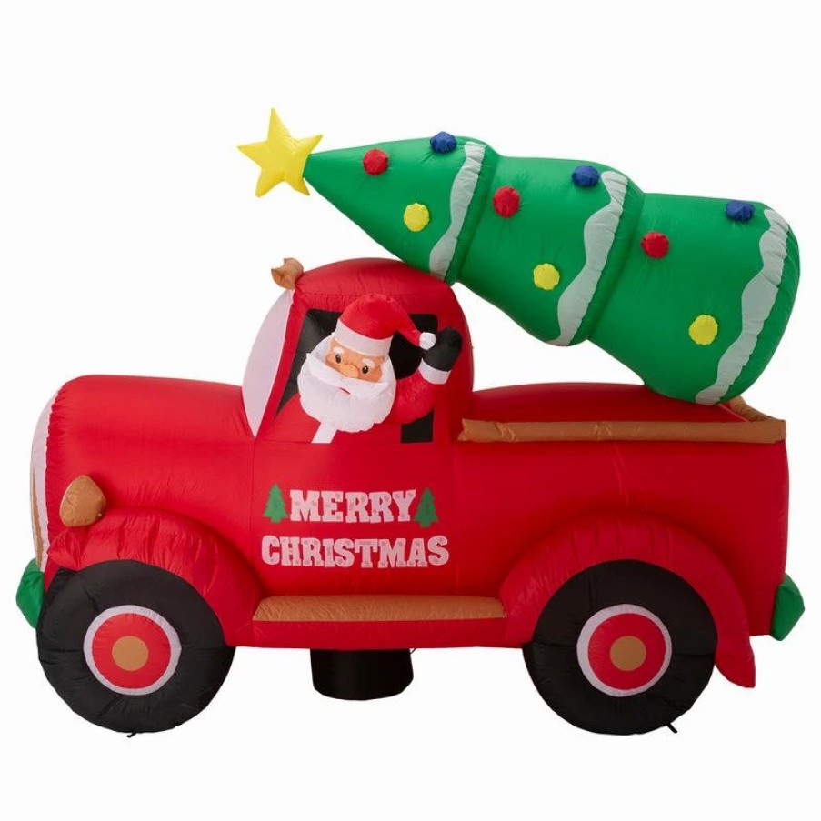 * Glitzhome 7Feet Santa Claus On Pick Up Truck Inflatable Decor | Outdoor Holiday Decorations