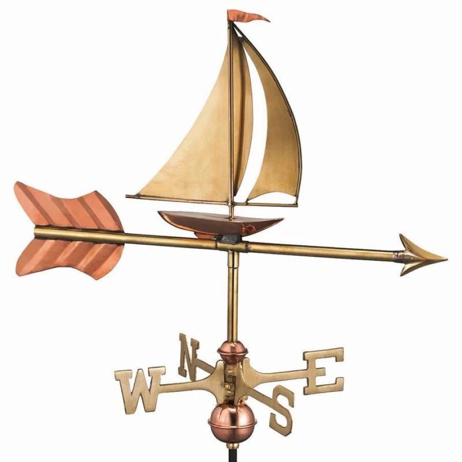 * Good Directions, Inc. Polished Copper Sailboat Weathervane, Garden Pole | Weather Vanes