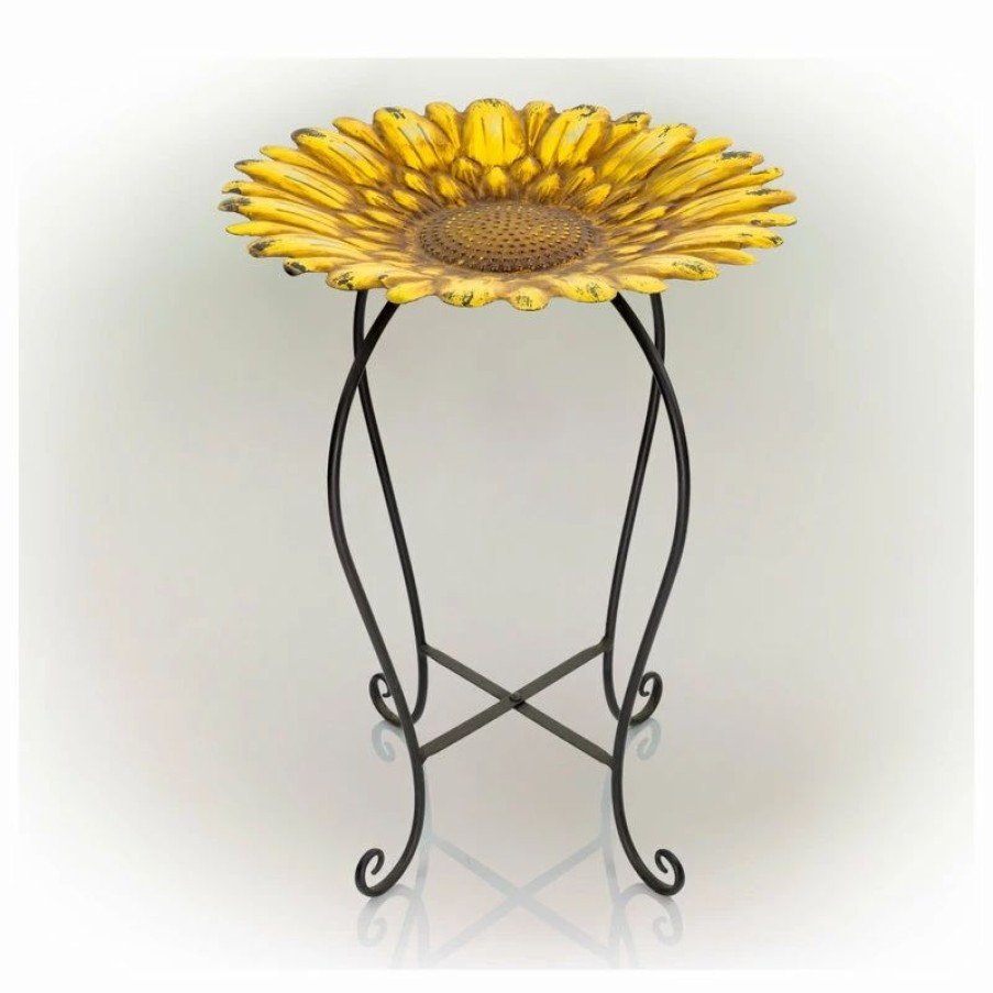 * Alpine Corporation Embossed Metal Sunflower Birdbath | Bird Baths