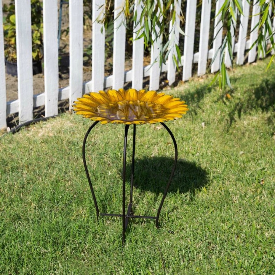 * Alpine Corporation Embossed Metal Sunflower Birdbath | Bird Baths