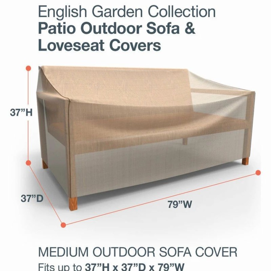 * Budge English Garden Tan Tweed Medium Outdoor Sofa Cover, 37 X79 X37 | Outdoor Furniture Covers